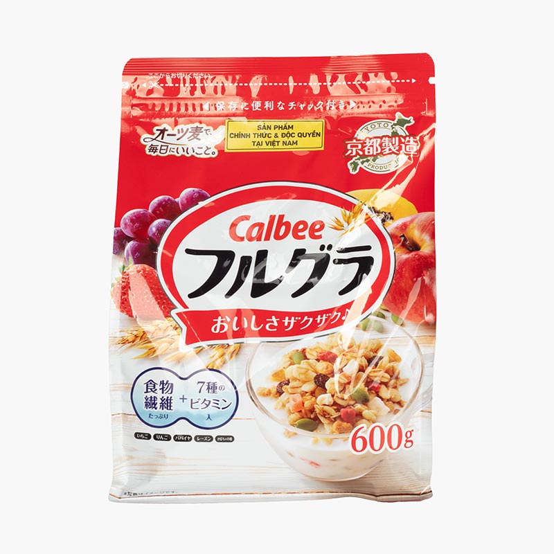 Thực phẩm bổ sung: Ngũ cốc trái cây Calbee 600g, giàu chất xơ, vitamin