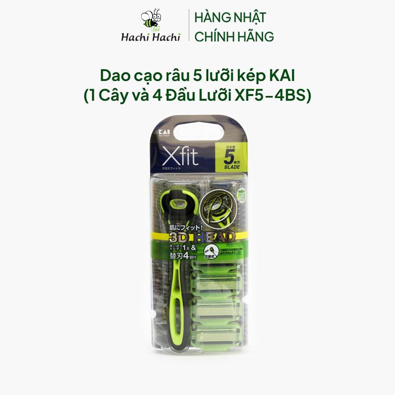 Dao cạo râu 5 lưỡi kép KAI (1 Cây và 4 Đầu Lưỡi XF5-4BS) thương hiệu KAI