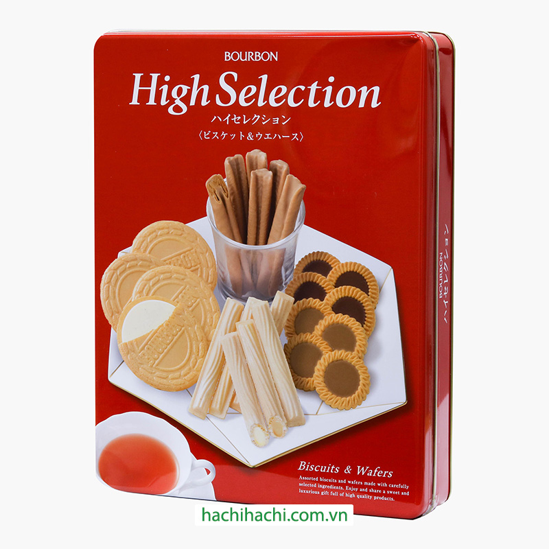 Bánh quy High Selection hộp thiếc 6 loại 333.2g (43 gói) thương hiệu BOURBON