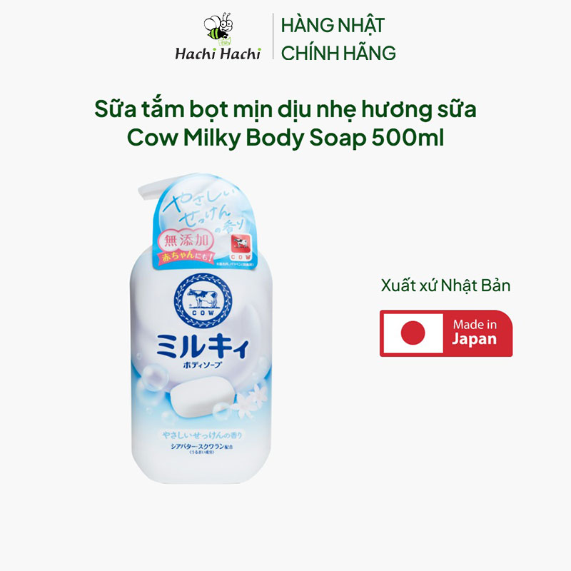 Sữa tắm Nhật Bản bọt mịn dịu nhẹ hương sữa Cow Milky Body Soap 500ml thương hiệu COW SOAP