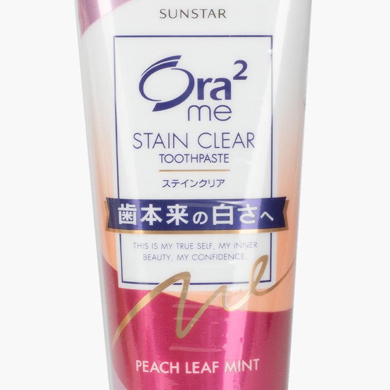 Kem đánh răng Nhật Bản Ora2 me Stain Clear hương bạc hà lá đào 140g, Răng trắng bóng, hơi thở thơm mát thương hiệu SUNSTAR
