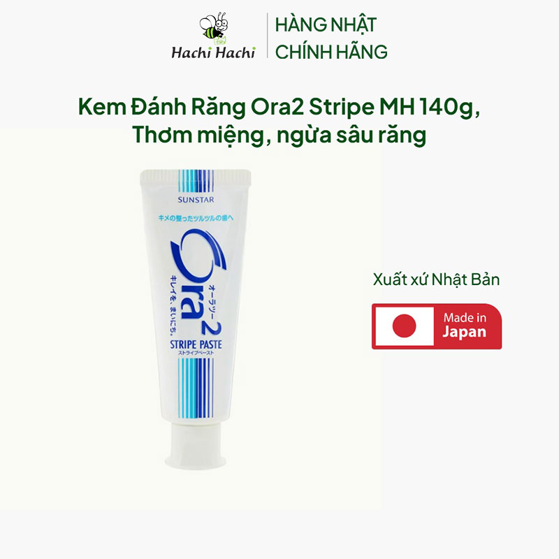 Kem Đánh Răng Nhật Bản Ora2 Stripe MH 140g, Thơm miệng, ngừa sâu răng thương hiệu SUNSTAR