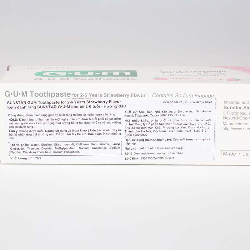 Kem đánh răng cho bé 2-6 tuổi Nhật Bản Sunstar Gum Kids 70g, hương dâu, ngừa sâu răng vượt trội thương hiệu SUNSTAR