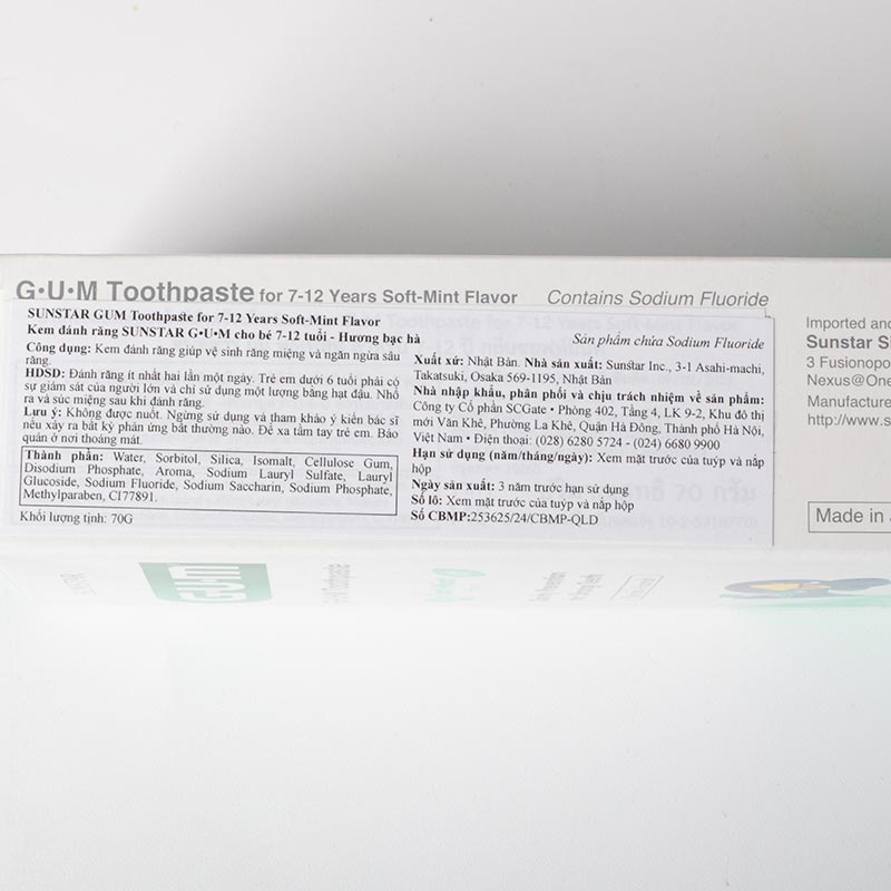 Kem đánh răng cho trẻ 7-12 tuổi Nhật Bản Sunstar Gum Kids 70g, hương bạc hà dịu nhẹ, ngừa sâu răng vượt trội thương hiệu SUNSTAR