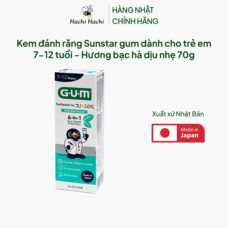 Kem đánh răng Sunstar gum dành cho trẻ em 7-12 tuổi - Hương bạc hà dịu nhẹ 70g thương hiệu SUNSTAR