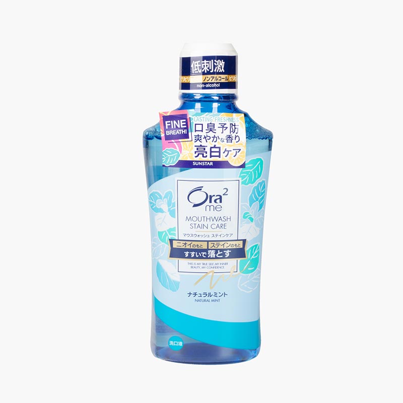 Nước súc miệng Nhật Bản không cồn Ora2 Me Breath & Stain Care hương bạc hà tự nhiên 460ml, Trắng răng, hơi thở thơm mát