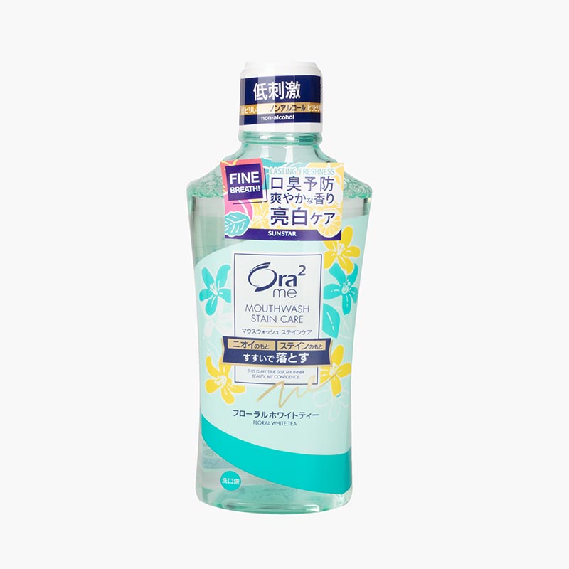 Nước súc miệng Nhật Bản không cồn Ora2 Me Breath & Stain Care hương hoa trà trắng 460ml, Trắng răng, hơi thở thơm mát