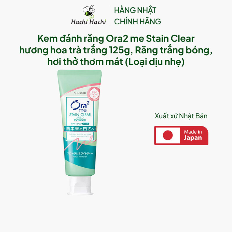 Kem đánh răng Nhật Bản Ora2 me Stain Clear hương hoa trà trắng 125g, Răng trắng bóng, hơi thở thơm mát (Loại dịu nhẹ) thương hiệu SUNSTAR