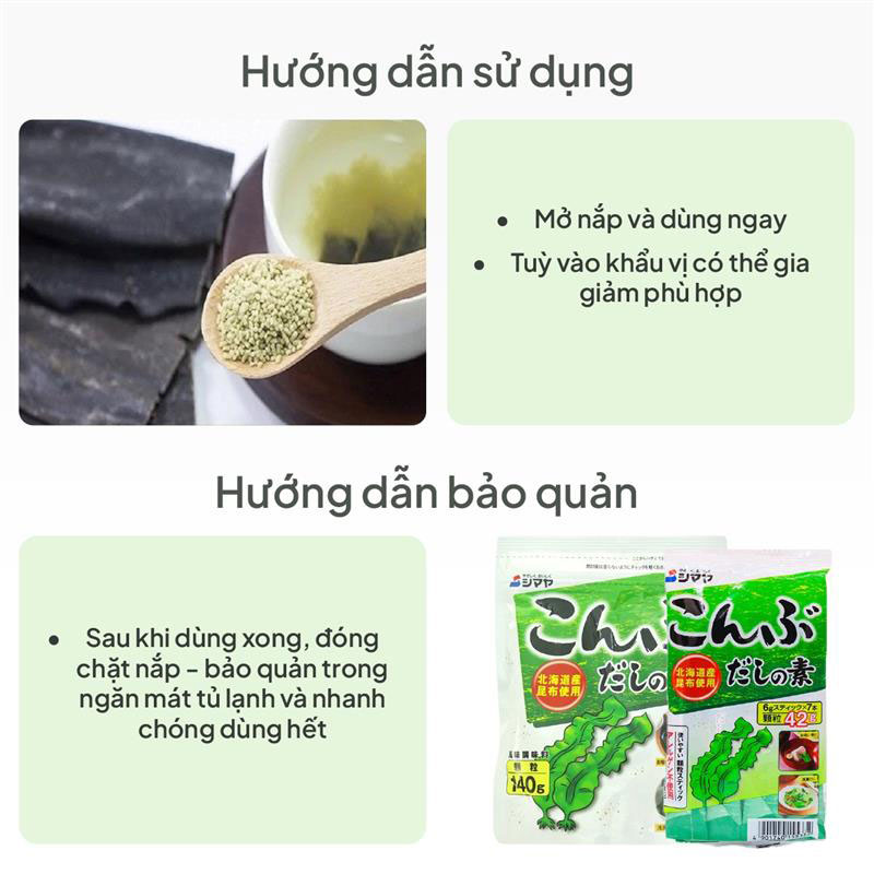 Bột nêm Dashi tảo bẹ Kombu Shimaya 42g (6gx7 gói), sử dụng tảo bẹ đặc sản Hokkaido Nhật Bản thương hiệu SHIMAYA
