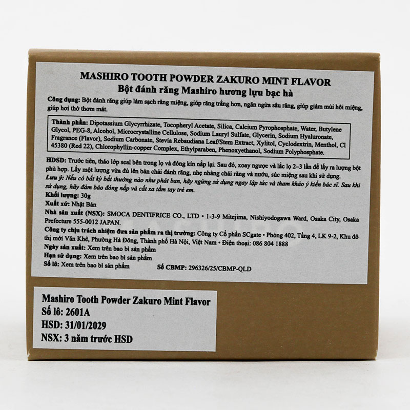 Bột đánh răng làm trắng răng Nhật Bản giảm hôi miệng Mashiro hương lựu bạc hà 30g thương hiệu 
