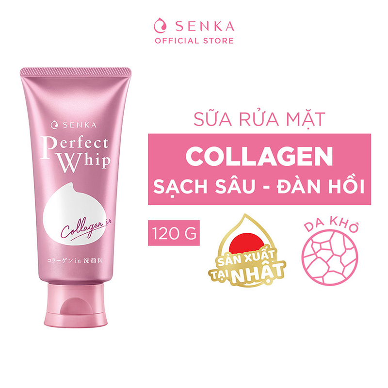 Sữa rửa mặt collagen Senka Perfect Whip Collagen 120g  thương hiệu SENKA