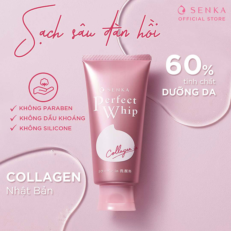 Sữa rửa mặt collagen Senka Perfect Whip Collagen 120g  thương hiệu SENKA