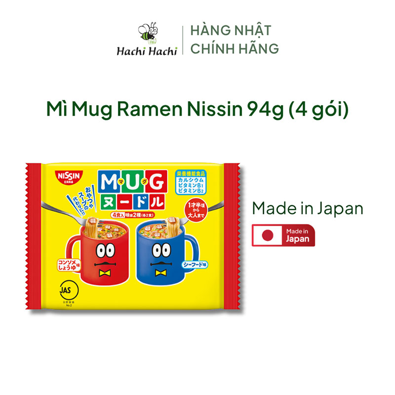 Mì Mug Ramen Nissin Nhật Bản 94g (4 gói), bổ sung Canxi, Vit.B1, B2 thương hiệu NISSIN