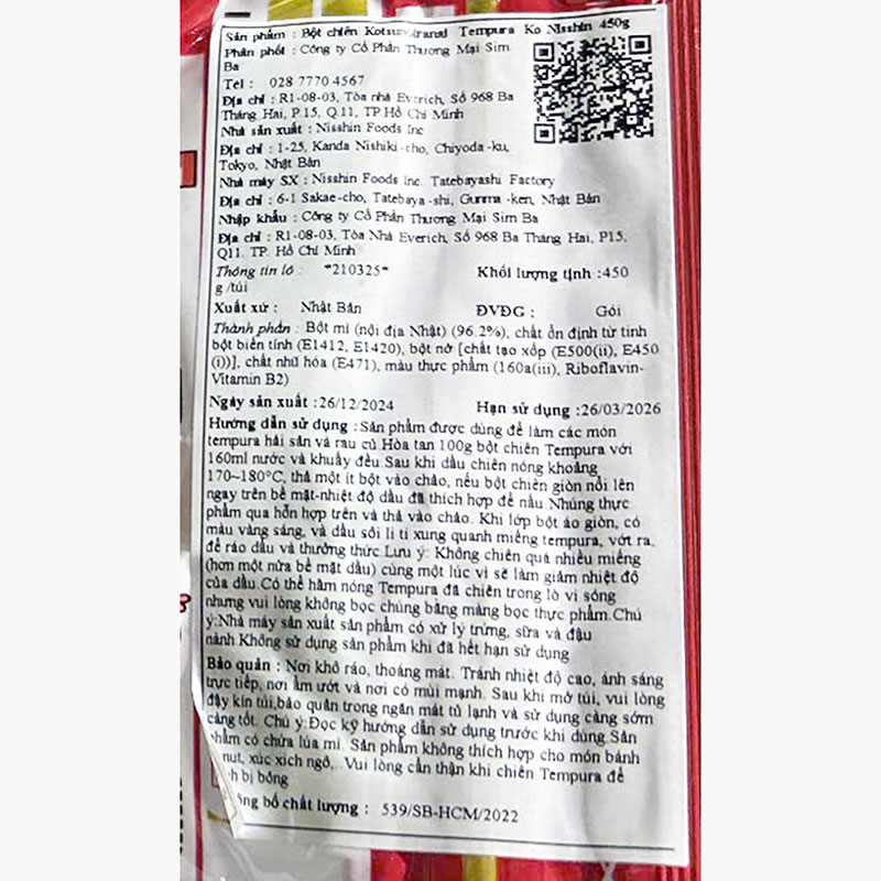 Bột chiên Kotsunoiranai Tempura Ko Nisshin (450g) Chay mặn đều dùng được thương hiệu NISSHIN