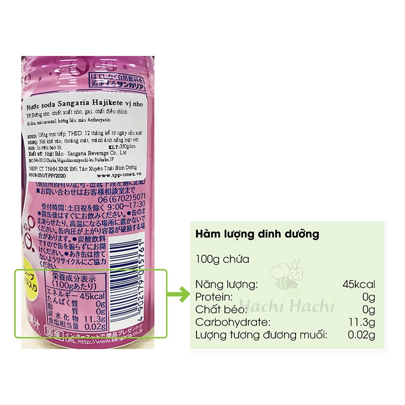 Nước soda Sangaria Hajikete vị nho (350g) thương hiệu SANGARIA