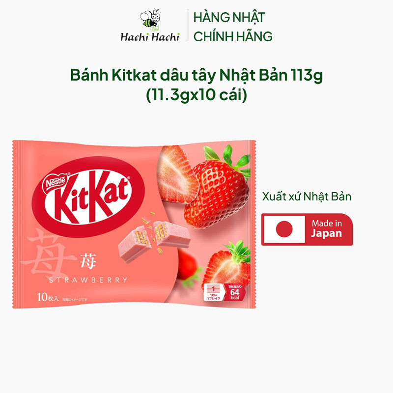 Bánh Kitkat dâu tây Nhật Bản 113g (11.3gx10 cái) thương hiệu KITKAT