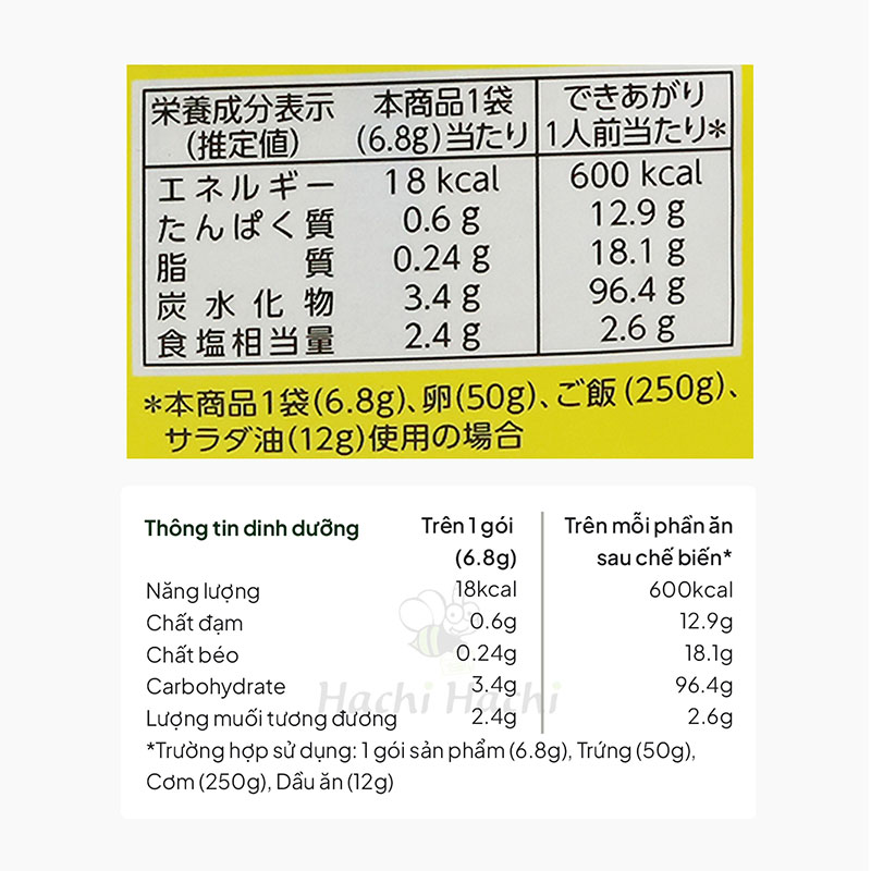 Gia vị chiên cơm vị cua Nagatanien 20.4g (6.8g x 3 gói) thương hiệu 