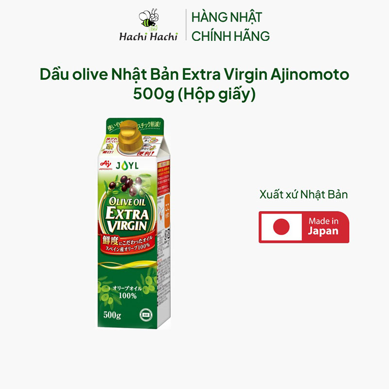 Dầu olive Nhật Bản Extra Virgin Ajinomoto 500g (Hộp giấy) thương hiệu AJINOMOTO