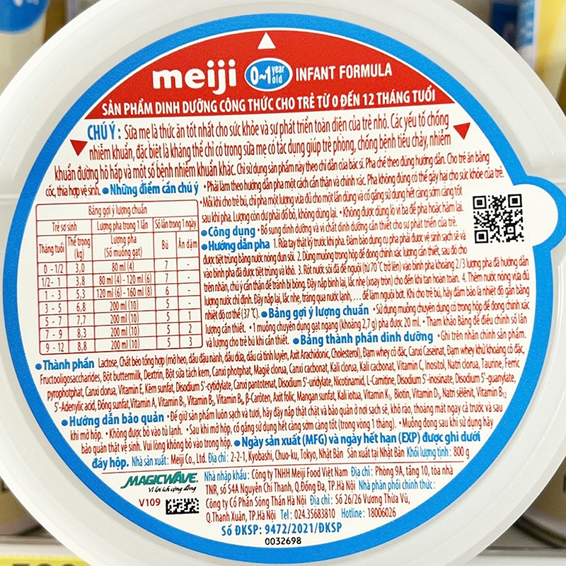 Sữa Meiji Nhật Bản cho bé 0-1 tuổi 800g  thương hiệu MEIJI