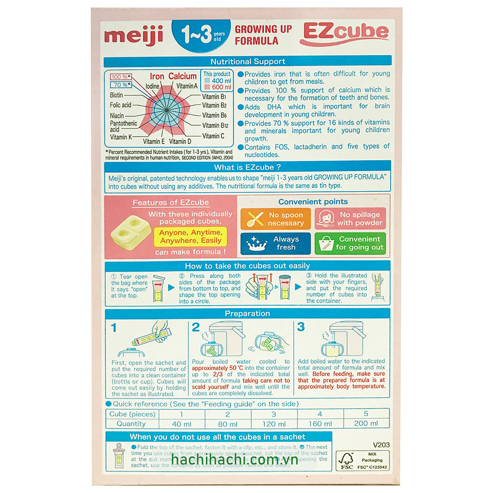 Sữa Meiji dạng thanh (1-3 tuổi) 5 viên/gói x 16 gói thương hiệu MEIJI