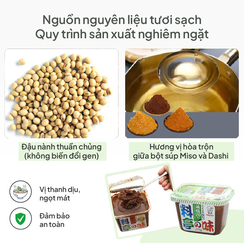 Tương Miso Dashi, đậu tương lên men trộn sẵn Marukome Nhật Bản (Cắt giảm 20% muối) 375g thương hiệu MARUKOME