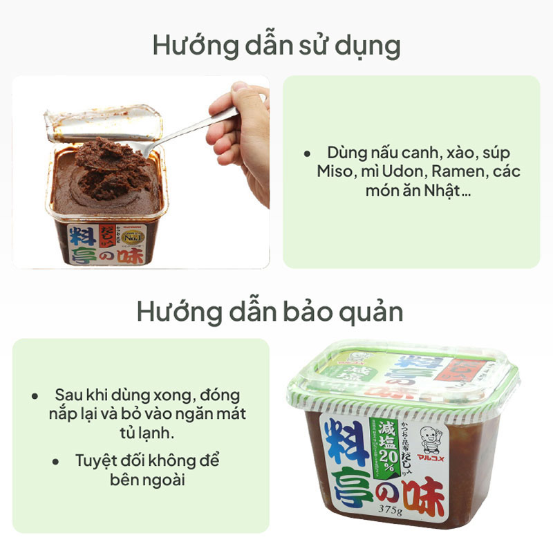 Tương Miso Dashi, đậu tương lên men trộn sẵn Marukome Nhật Bản (Cắt giảm 20% muối) 375g thương hiệu MARUKOME