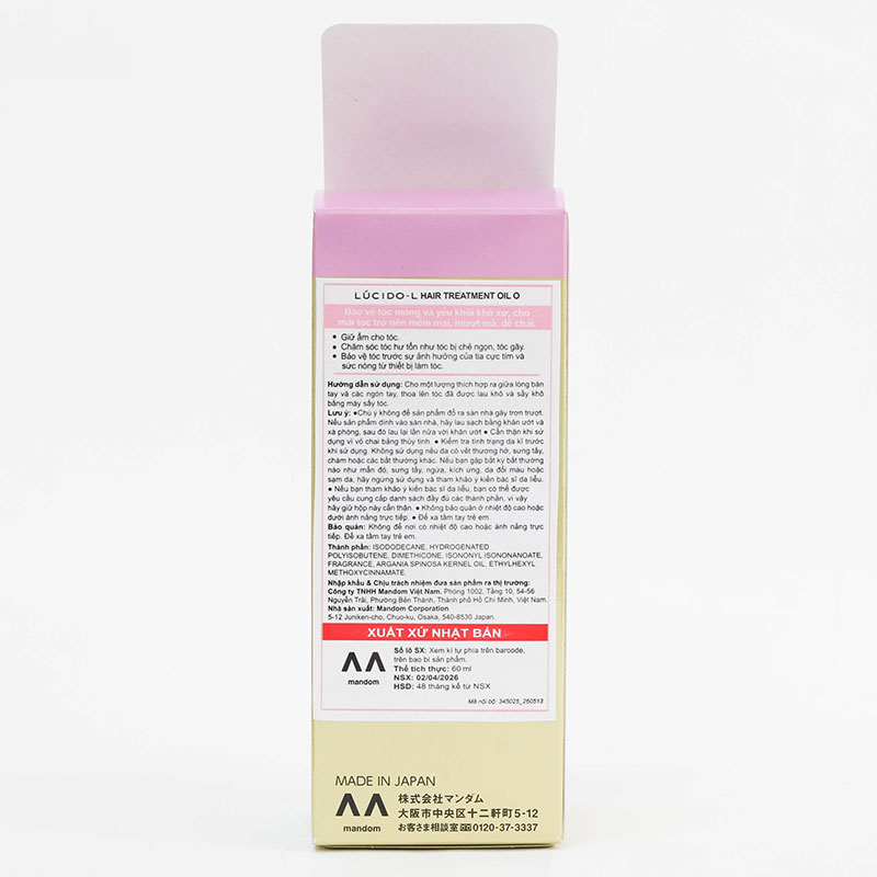 Tinh dầu dưỡng tóc mềm mại, bóng mượt và nhẹ nhàng Nhật Bản LÚCIDO-L 60ml thương hiệu 
