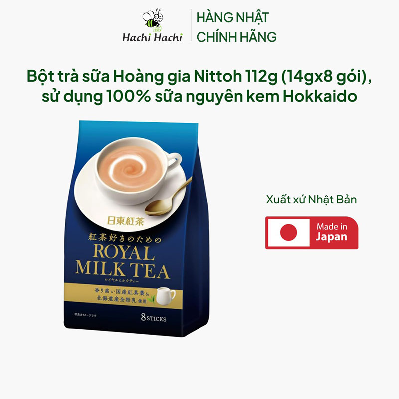 Bột trà sữa Hoàng gia Nhật Bản Nittoh 112g (14gx8 gói), sử dụng 100% sữa nguyên kem Hokkaido thương hiệu MITSUI NORIN
