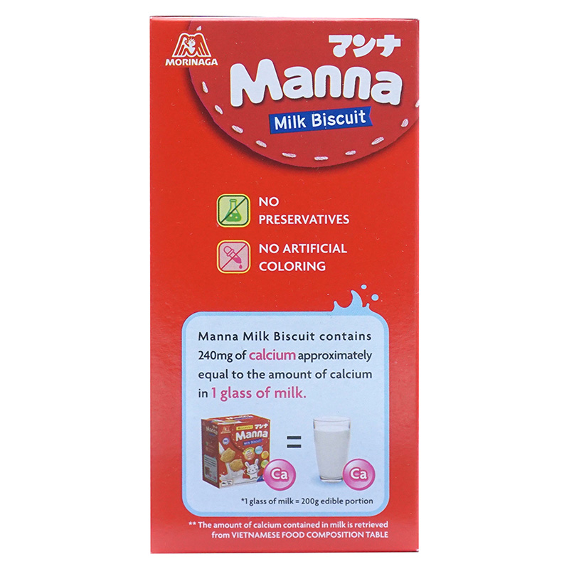 Bánh quy sữa Manna-Manna Milk Biscuit 46g (23g x 2 gói), bổ sung DHA, Canxi, Vit.D, sắt thương hiệu MORINAGA