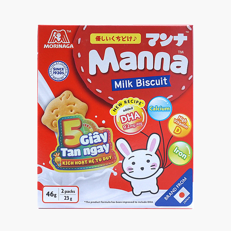 Bánh quy sữa Manna-Manna Milk Biscuit 46g (23g x 2 gói), bổ sung DHA, Canxi, Vit.D, sắt