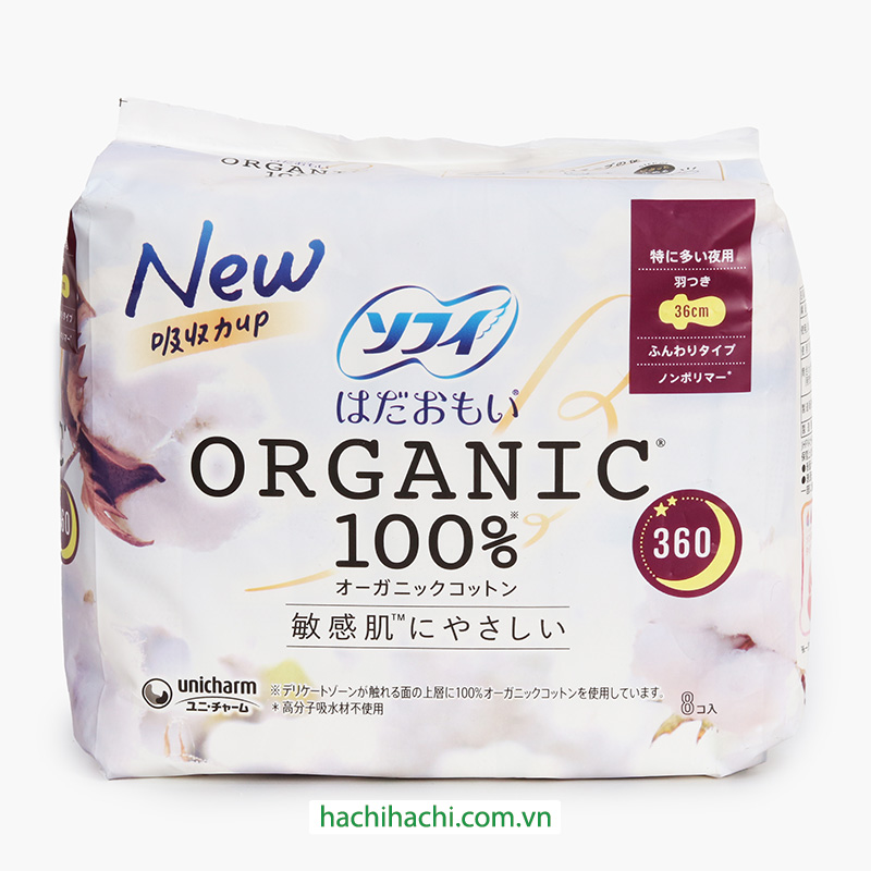 Băng vệ sinh ban đêm Organic Cotton có cánh Sofy 36cm 8 miếng