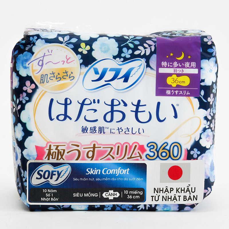 Băng vệ sinh ban đêm Sofy Skin Comfort Ultra Thin siêu mỏng cánh 36cm 10 miếng  thương hiệu UNICHARM