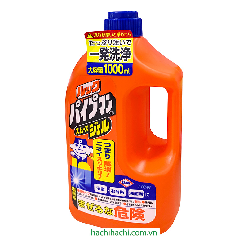 Gel thông cống, đường ống Lion Pipeman 1L, phân giải tóc, cặn bẩn, kháng khuẩn thương hiệu LION
