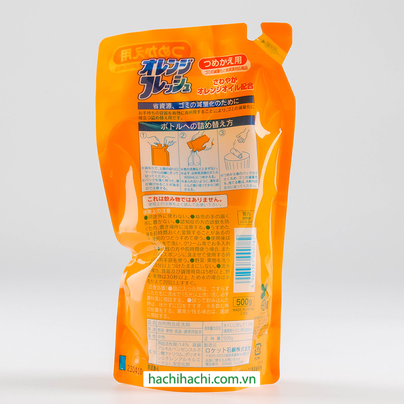 Nước rửa chén trung tính hương cam Rocket 500g Túi refill thương hiệu ROCKET SOAP