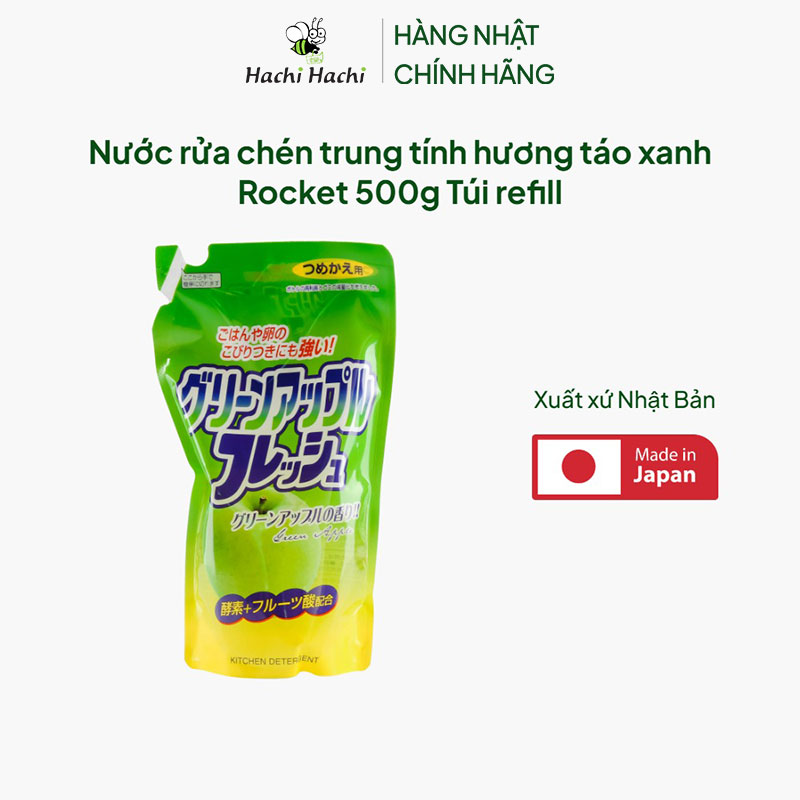 Nước rửa chén trung tính hương táo xanh Rocket 500g Túi refill thương hiệu ROCKET SOAP