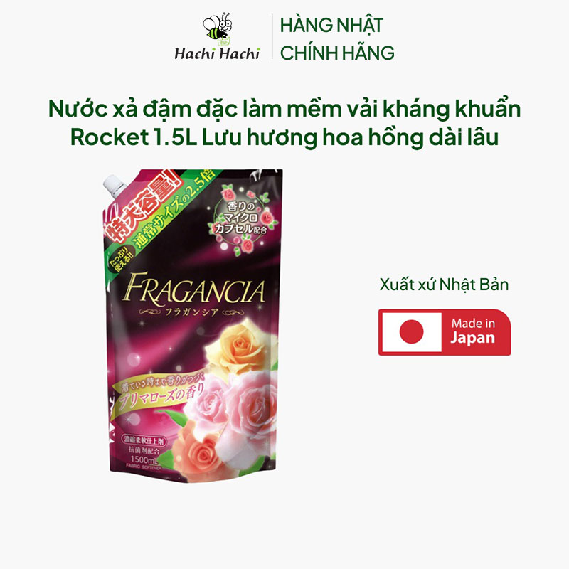 Nước xả đậm đặc làm mềm vải kháng khuẩn Rocket 1.5L Lưu hương hoa hồng dài lâu thương hiệu ROCKET SOAP