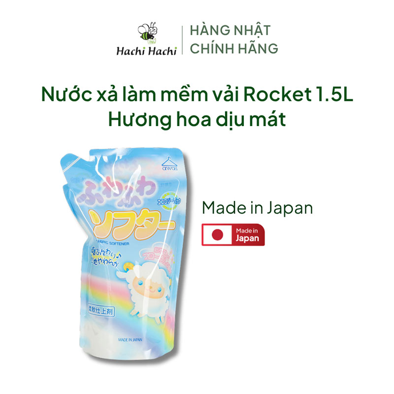 Nước xả làm mềm vải giảm nếp nhăn Rocket 1.5L Hương hoa dịu mát thương hiệu ROCKET SOAP