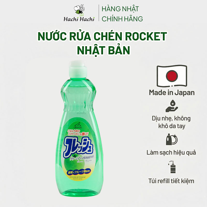 Nước rửa chén trung tính hương táo xanh Rocket 600g thương hiệu ROCKET SOAP