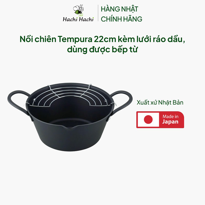 Nồi chiên Tempura 22cm kèm lưới ráo dầu, dùng được bếp từ thương hiệu WAHEI FREIZ