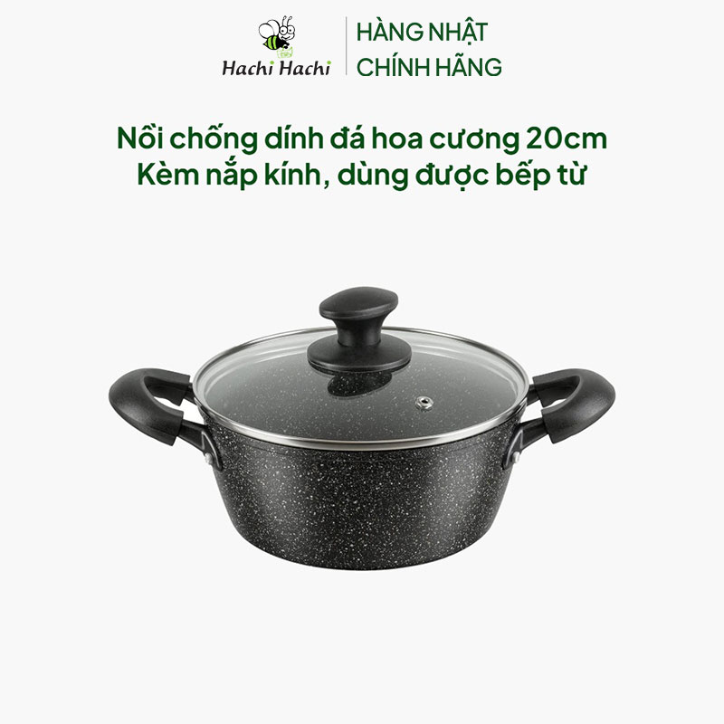Nồi chống dính đá hoa cương 20cm Kèm nắp kính, dùng được bếp từ thương hiệu WAHEI FREIZ