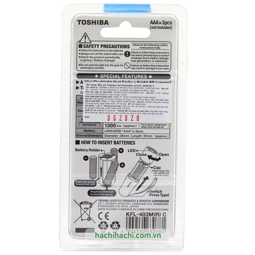 Đèn pin Toshiba Led Flashlight KFL-403M (Đỏ)  thương hiệu TOSHIBA