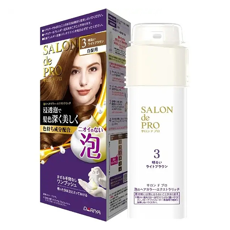 Nhuộm tóc phủ bạc Nhật Bản không mùi dạng bọt Salon de Pro 3 Màu nâu sáng 100g, gội nhuộm nhanh chóng tại nhà thương hiệu DARIYA