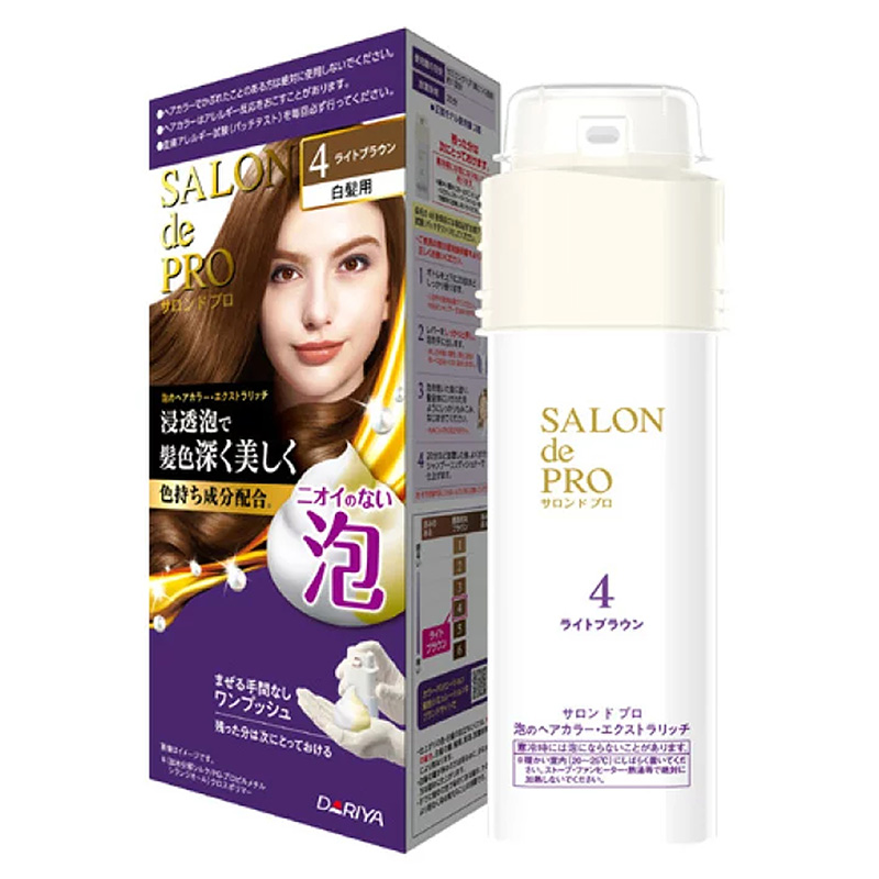 Nhuộm tóc phủ bạc Nhật Bản không mùi dạng bọt Salon de Pro 4 Màu nâu nhạt 100g, gội nhuộm nhanh chóng tại nhà thương hiệu DARIYA