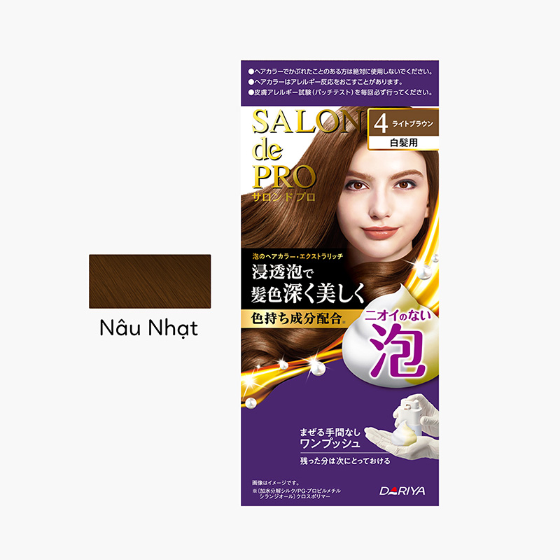 Nhuộm tóc phủ bạc Nhật Bản không mùi dạng bọt Salon de Pro 4 Màu nâu nhạt 100g, gội nhuộm nhanh chóng tại nhà
