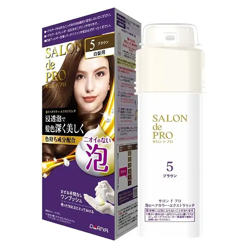 Nhuộm tóc phủ bạc Nhật Bản không mùi dạng bọt Salon de Pro 5 Màu nâu tự nhiên 100g, gội nhuộm nhanh chóng tại nhà thương hiệu DARIYA