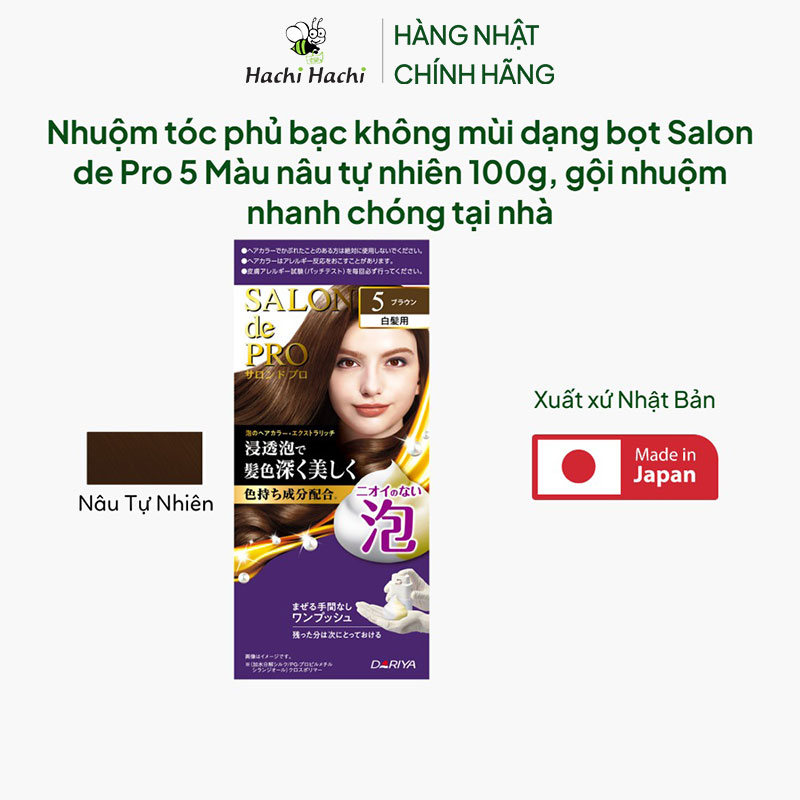 Nhuộm tóc phủ bạc Nhật Bản không mùi dạng bọt Salon de Pro 5 Màu nâu tự nhiên 100g, gội nhuộm nhanh chóng tại nhà thương hiệu DARIYA