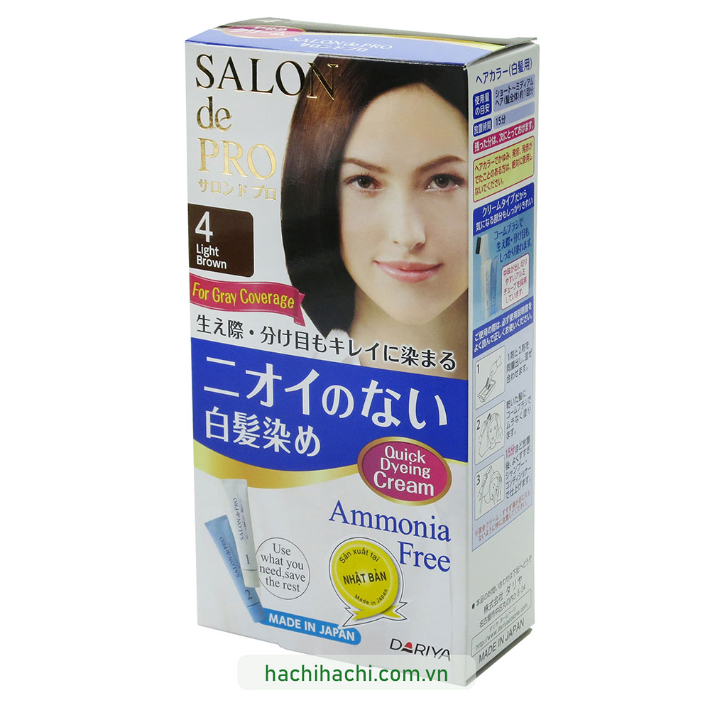 Kem nhuộm tóc bạc Nhật Bản không mùi Salon De Pro 4 Màu nâu nhạt thương hiệu DARIYA