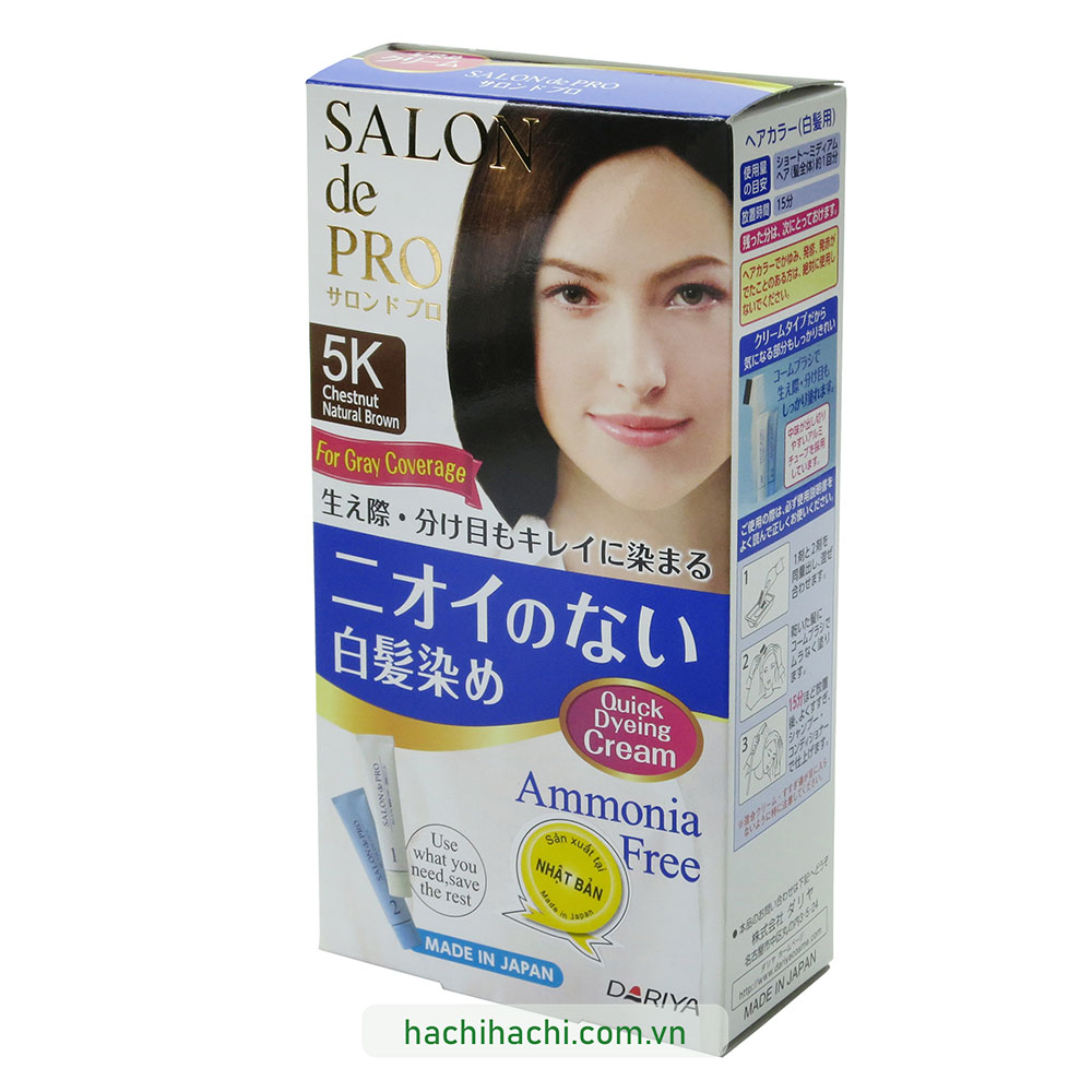 Kem nhuộm tóc bạc Nhật Bản không mùi Salon De Pro 5K Màu nâu hạt dẻ tự nhiên thương hiệu DARIYA