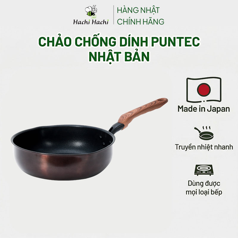 Chảo chống dính Puntec Nhật Bản 26cm Sâu lòng (có vạch đo lường) thương hiệu TAKEHARA