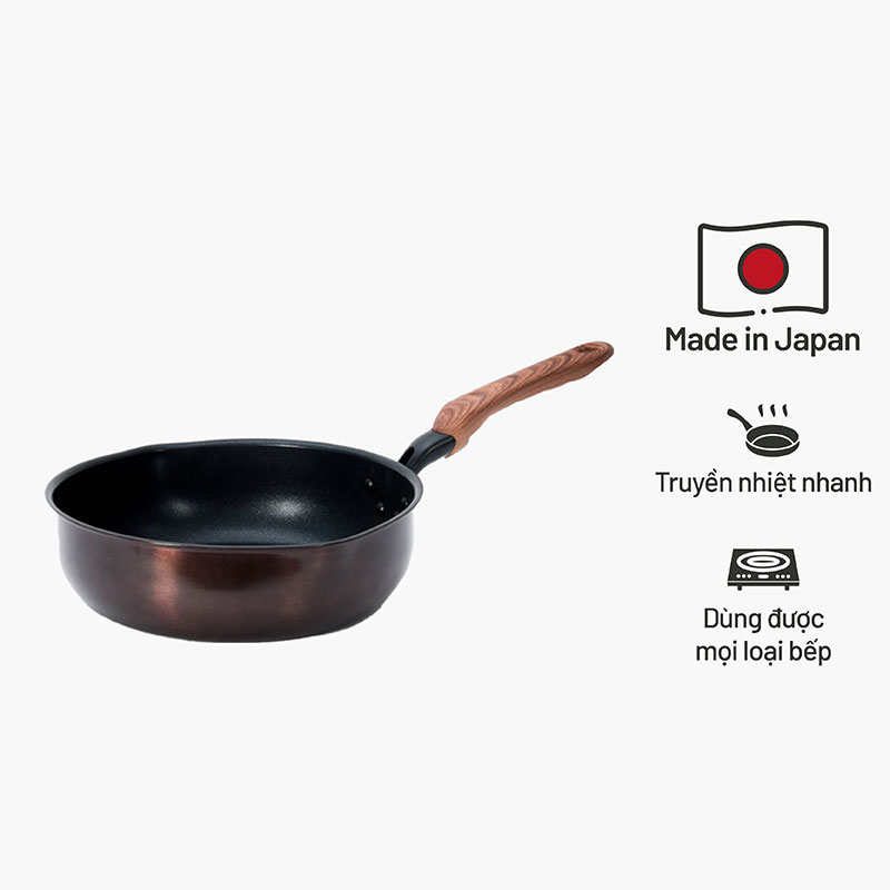 Chảo chống dính Puntec Nhật Bản 26cm Sâu lòng (có vạch đo lường)